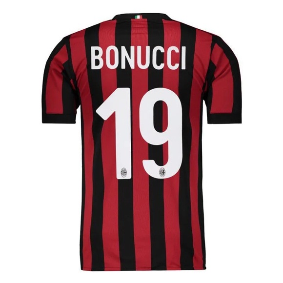 Red Black Stripe Bonucci Jersey AC Milan Home - Picture 1 of 5